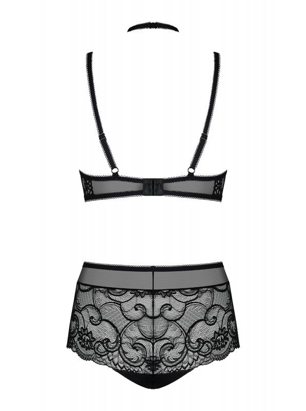 Elizenes 2 Stück Spitze BH Set mit Neckholder - Schwarz