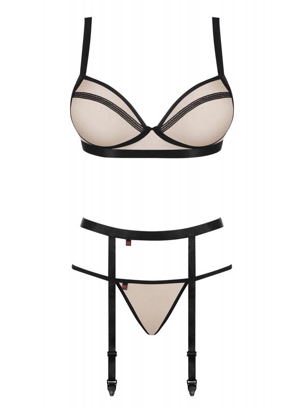 Nudelia 3-teiliges Strumpfband-Set - Hautfarben/Schwarz