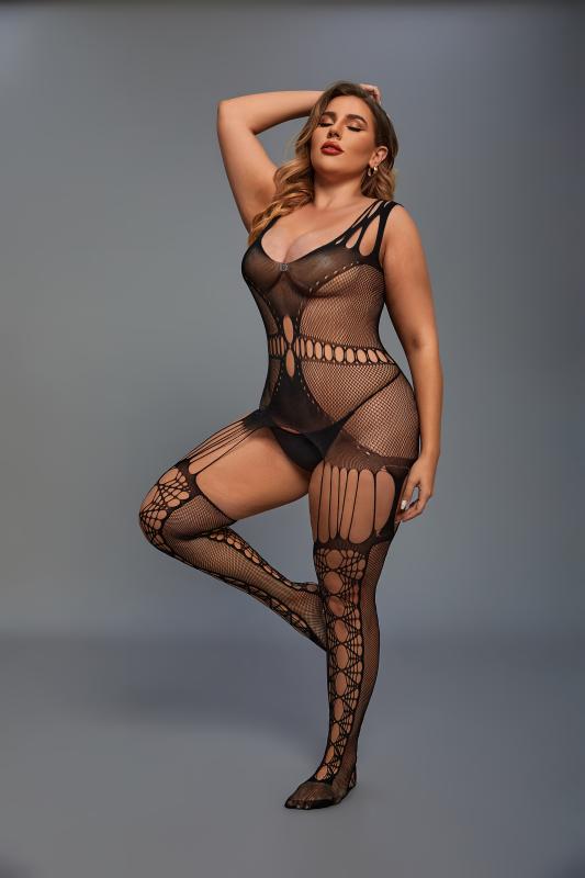 Catsuit mit Straps-Design Schwarz - Curvy