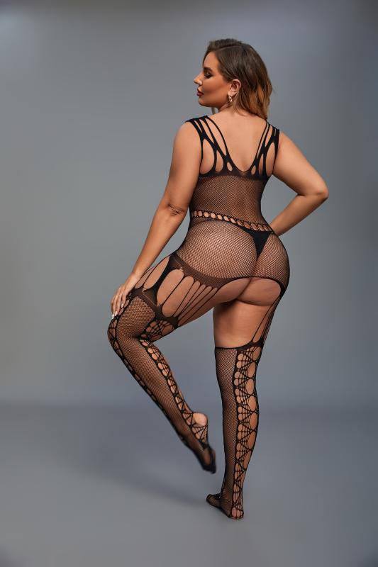 Catsuit mit Straps-Design Schwarz - Curvy