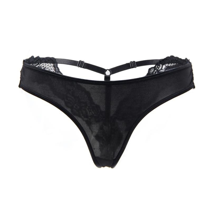 String mit Spitze - Schwarz