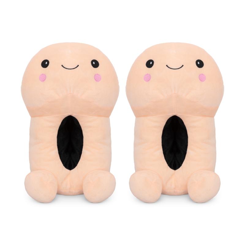 Penisförmige Hausschuhe mit Smiley-Gesicht - Beige