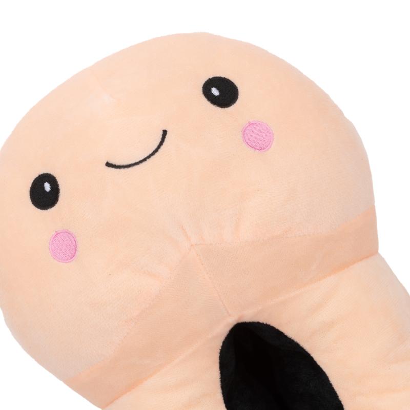Penisförmige Hausschuhe mit Smiley-Gesicht - Beige