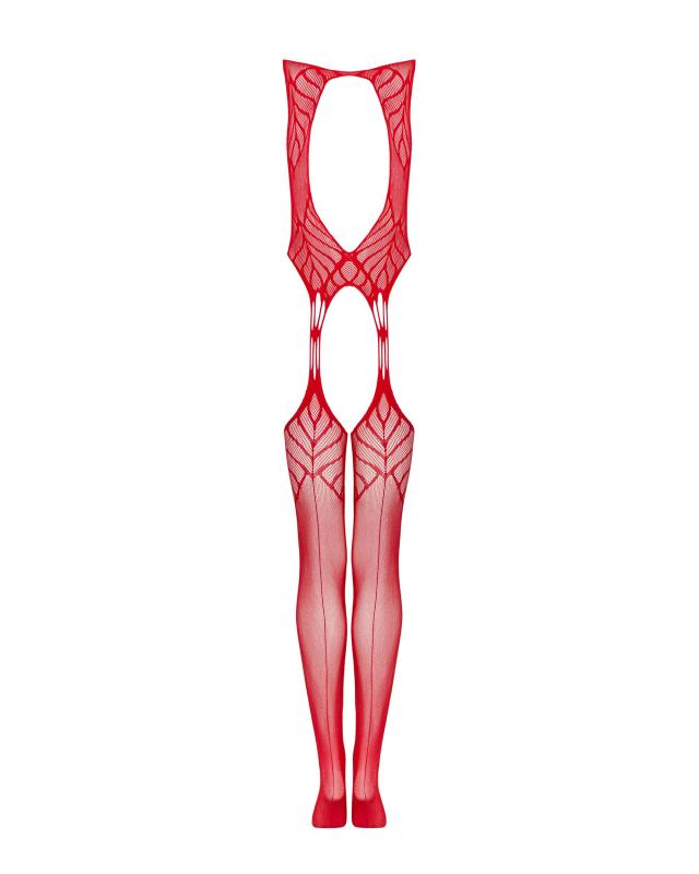 Netz-Body mit Strumpfhalter-Design - Rot