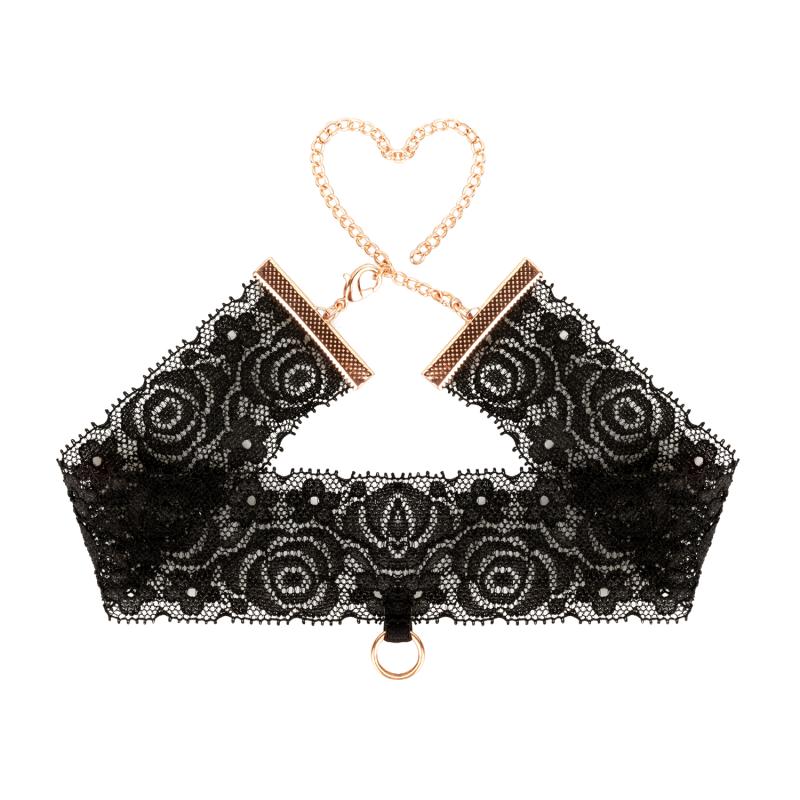 Rosy Gold - Spitzenmanschetten und Halsband - Schwarz