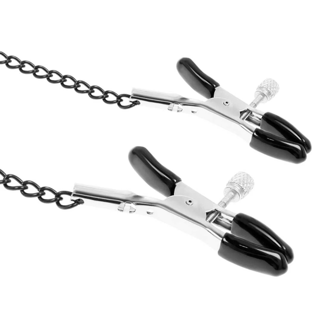 Veganes Lederhalsband mit Nippelklemmen