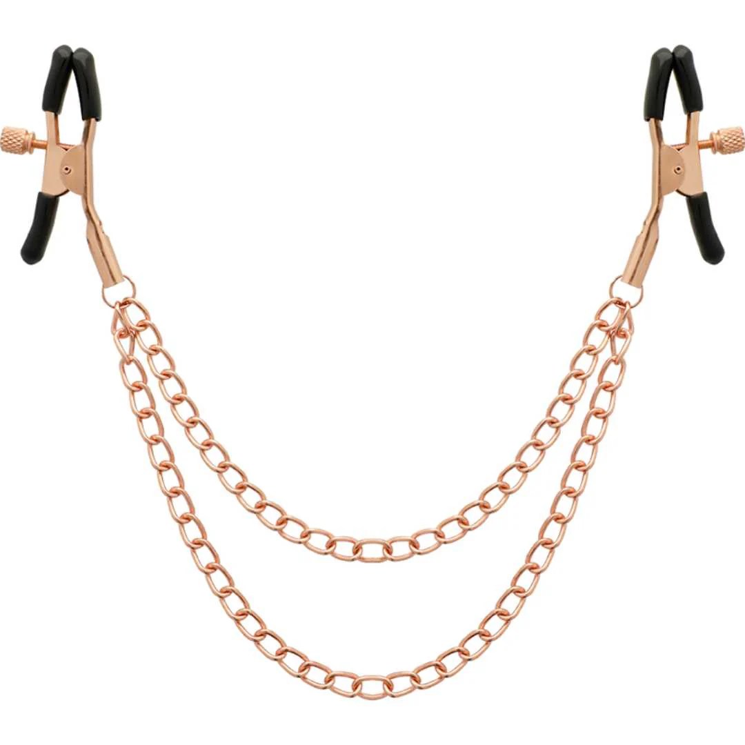 Nippelklemmen mit doppelter goldener Metallkette