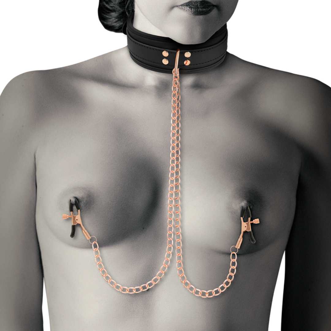 Halsband mit Nippelklemmen und Gold-Details