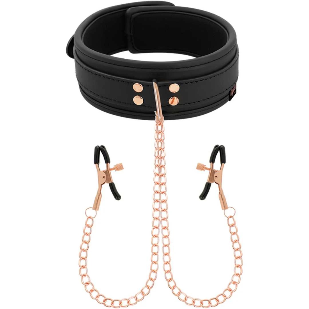 Halsband mit Nippelklemmen und Gold-Details