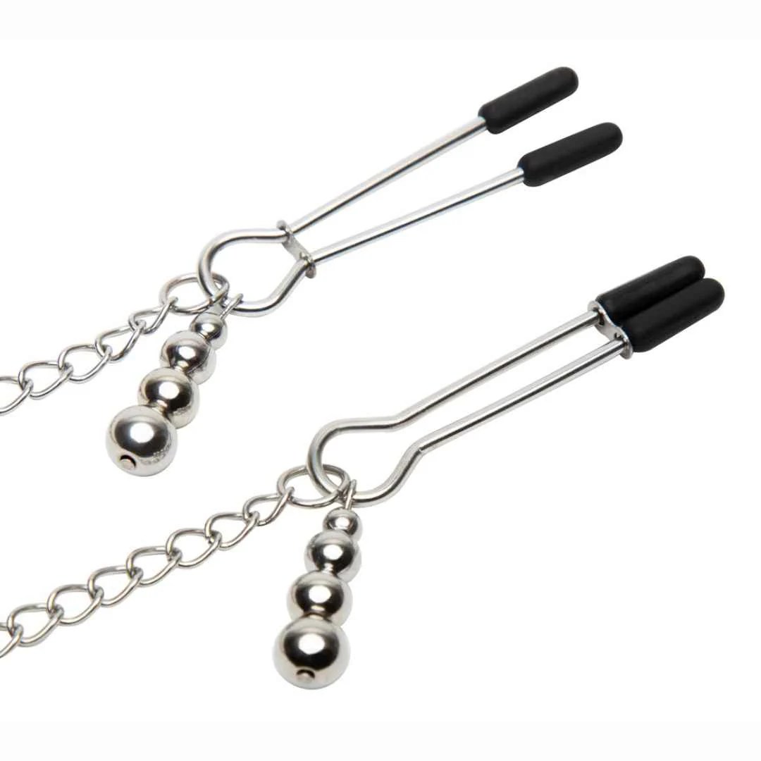 Nippelklemmen mit Satin Halsband „Play Nice“