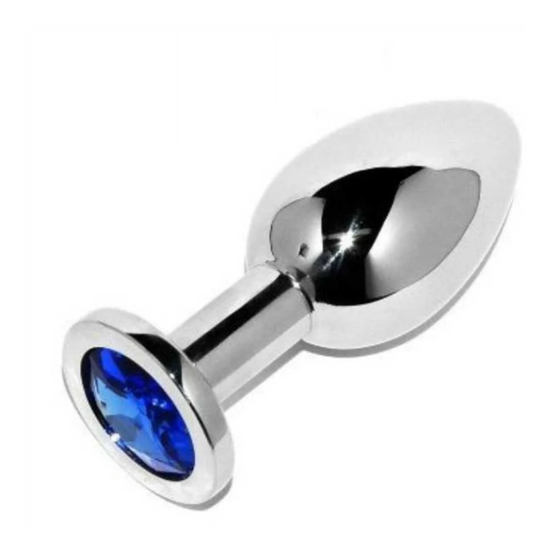 Stahl Analplug mit blauem Schmuckstein