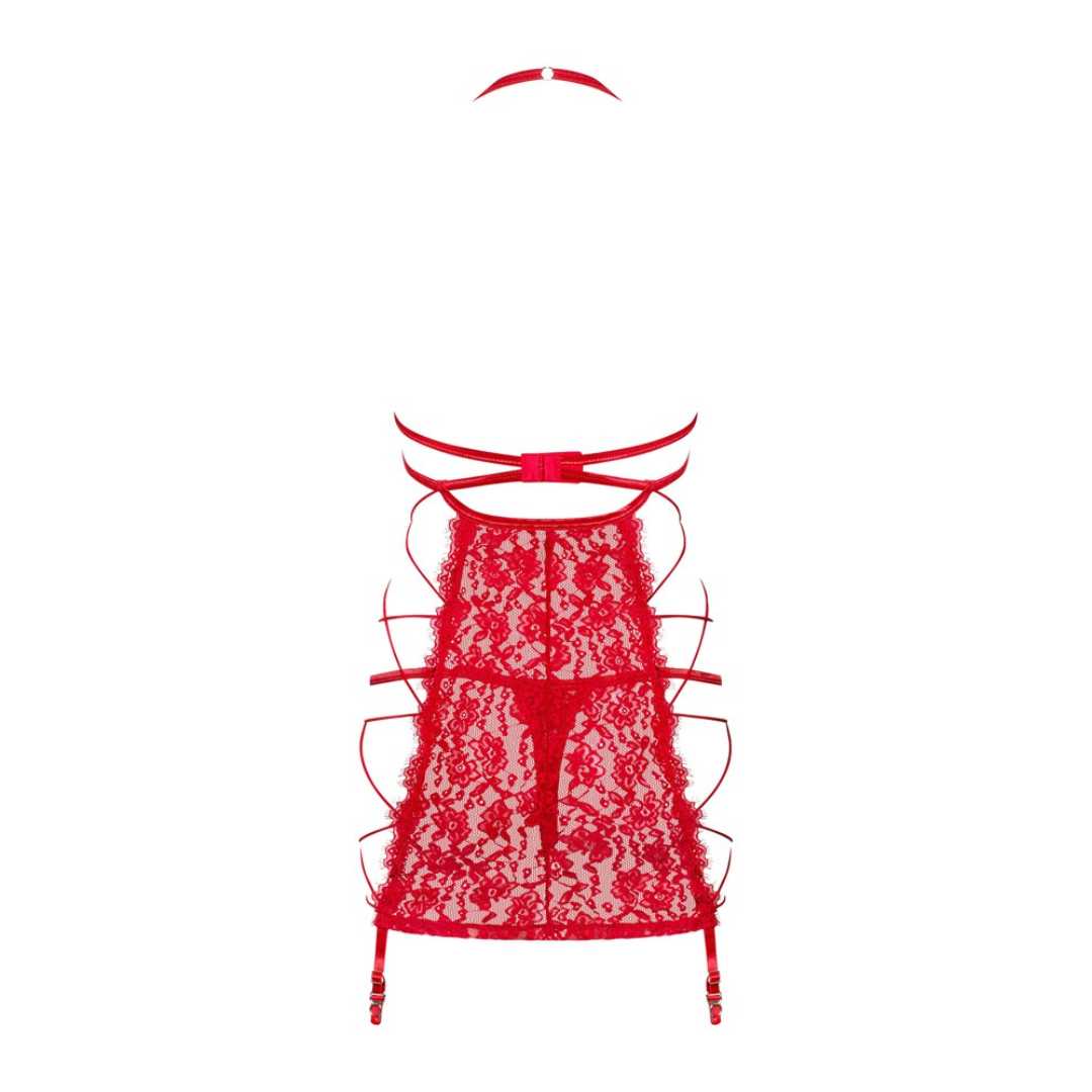 Dessouskleid aus roter Spitze mit offenen Cups