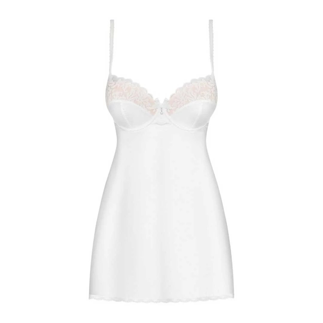 Negligé plus String aus Satin und Spitze
