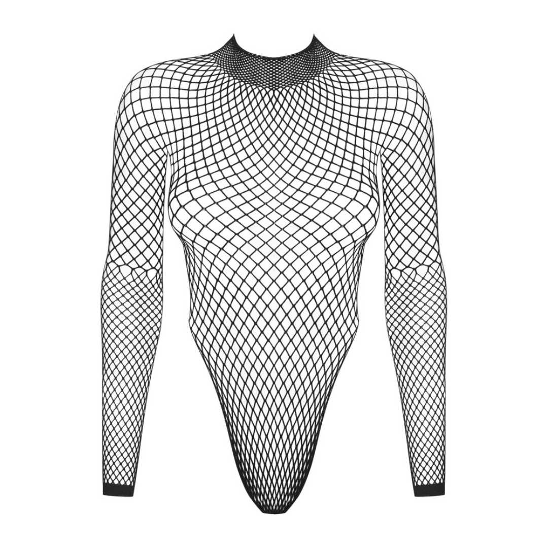 String-Body aus Netzstoff mit langen Ärmeln