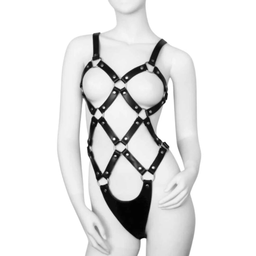 Lederharness "Split" mit metallischen Elementen