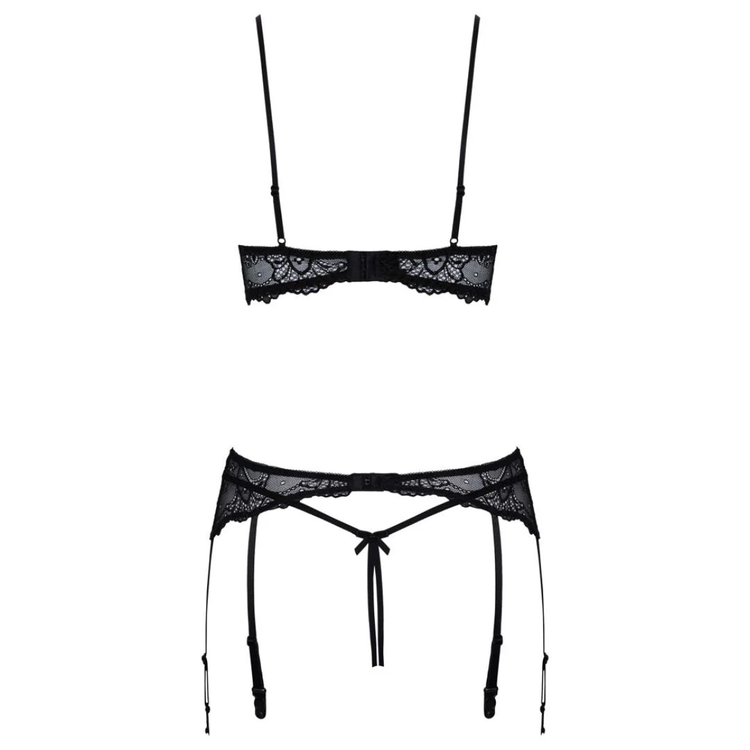Straps-Set aus Spitze mit Glitzerringen, 3-teilig