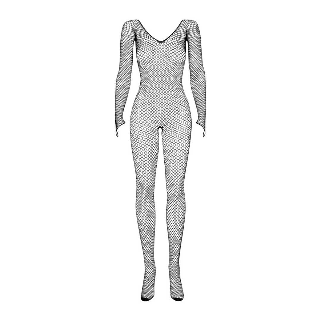 Netz-Bodystocking ouvert mit langen Ärmeln