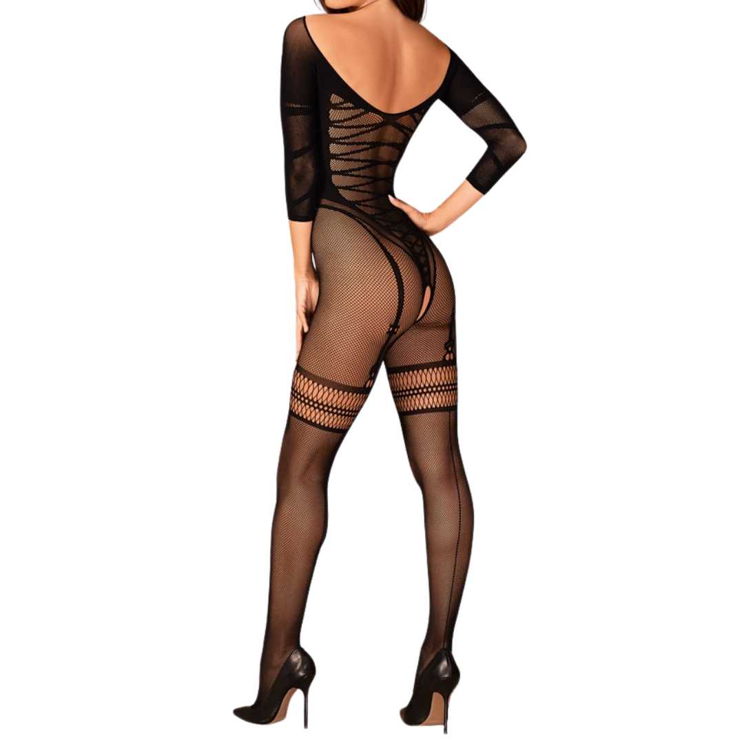Netz-Catsuit ouvert mit Korsett-Optik