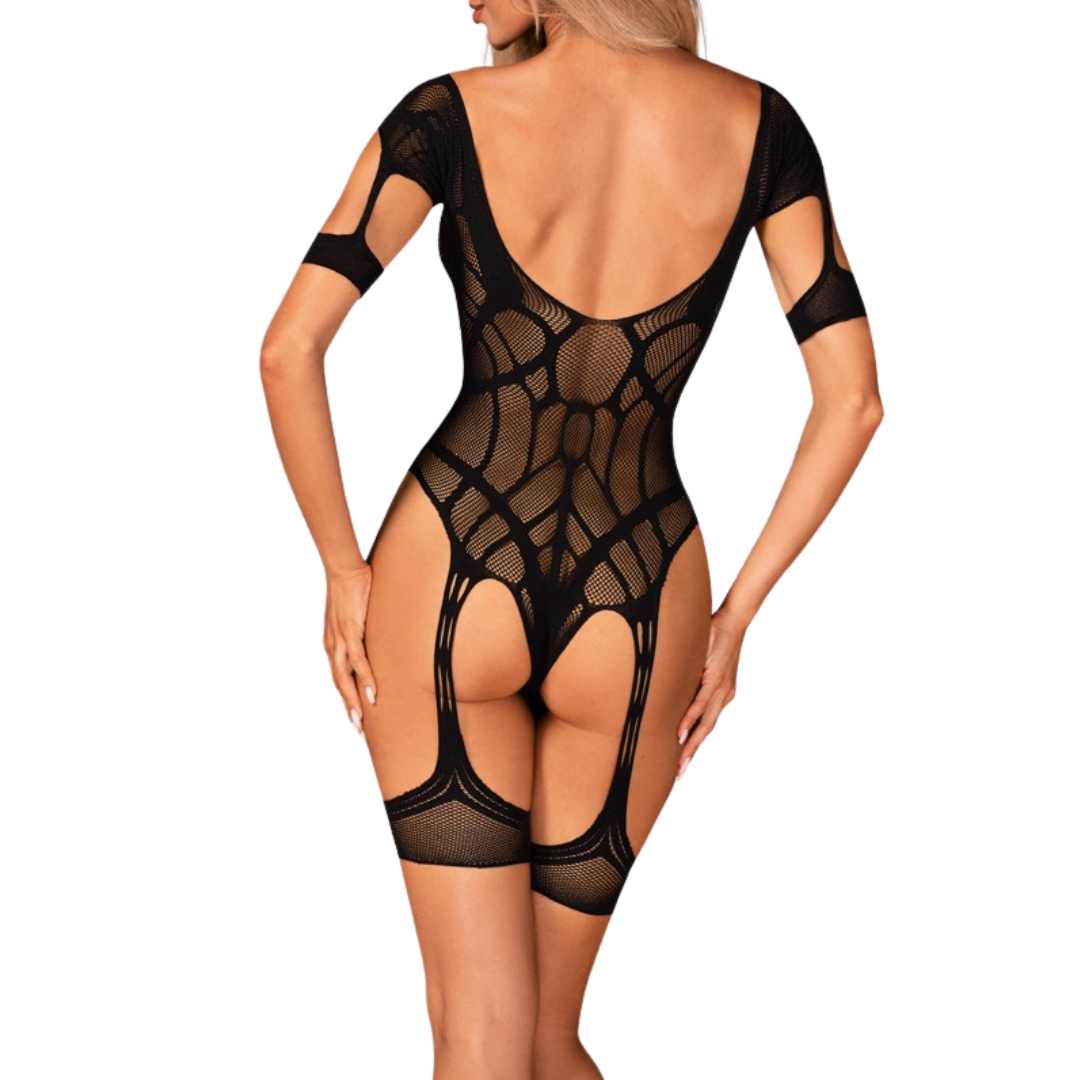 Netz-Body mit Strumpfhalter-Design