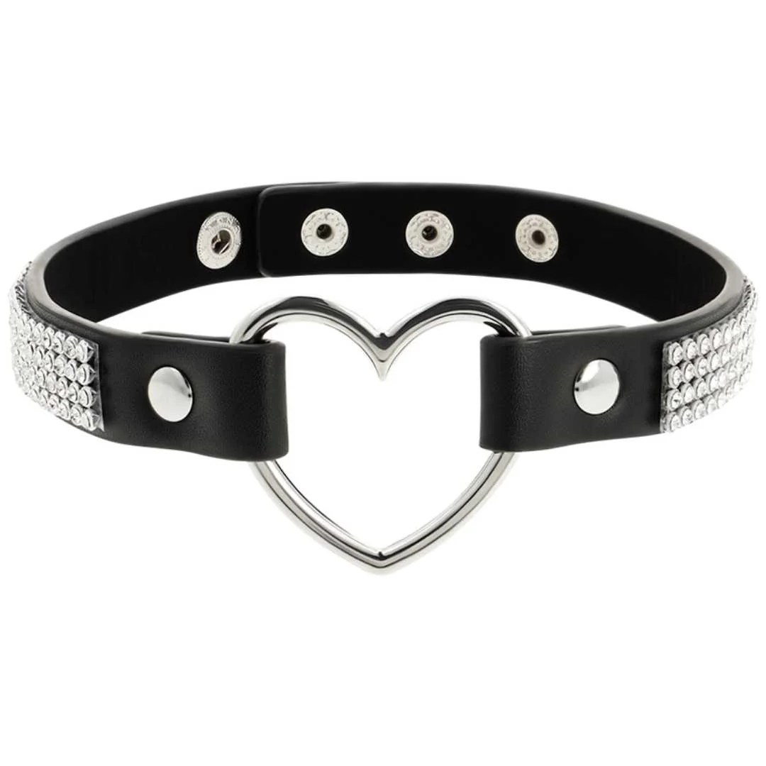 Handgefertigter Choker mit Strasssteinen und Herz
