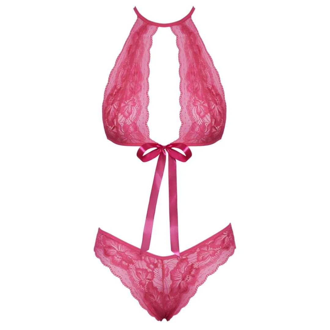 BH plus Slip aus pinker Spitze