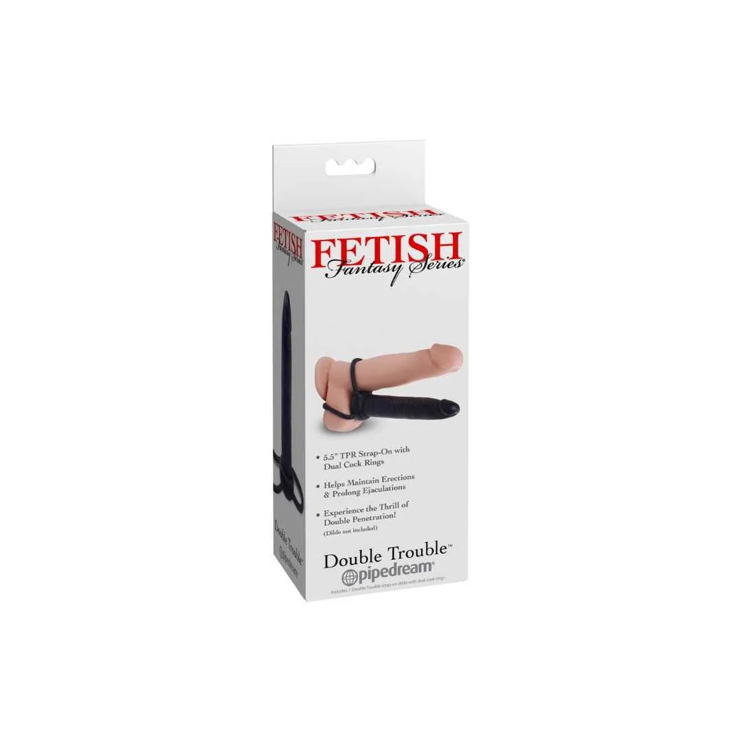 Strap-On „Double Trouble“ mit Penis- und Hodenring