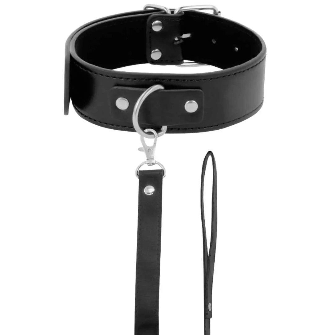 Breites Halsband mit Leine 