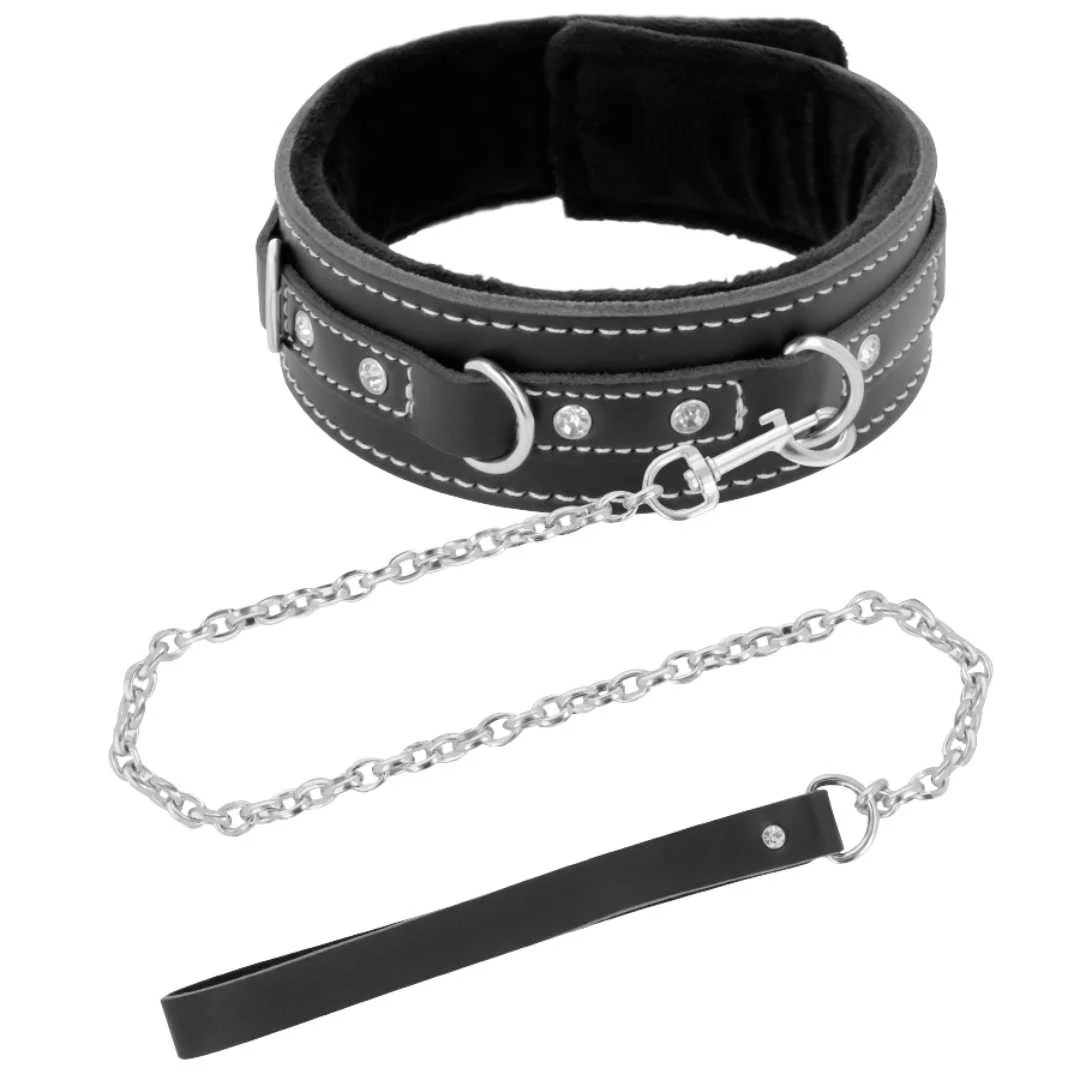 Halsband mit Strass-Steinen und Leine