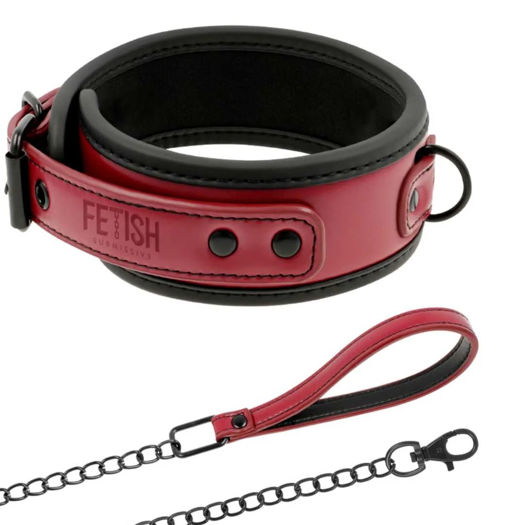 Rot-Schwarzes Halsband mit Leine