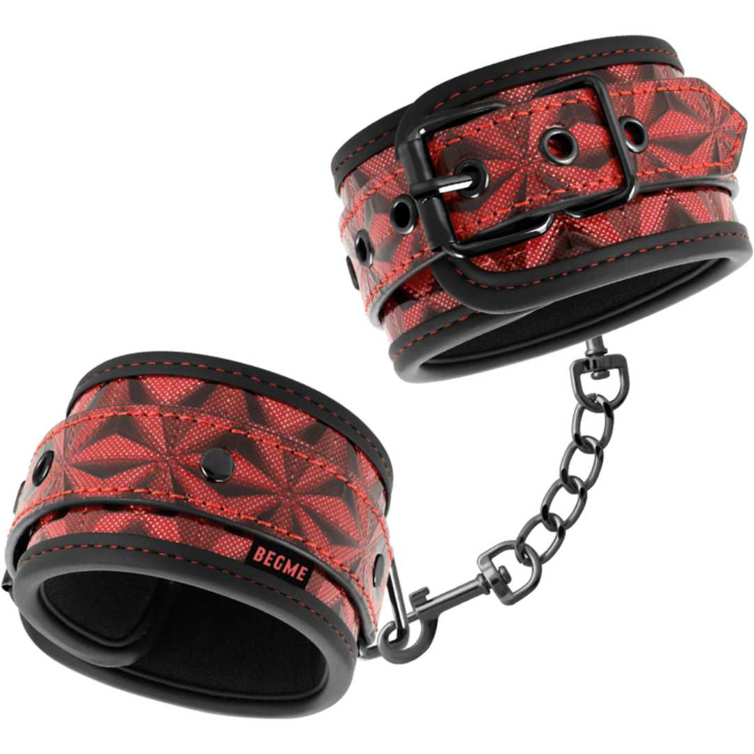 Handfesseln mit Kette in rot-schwarz Optik