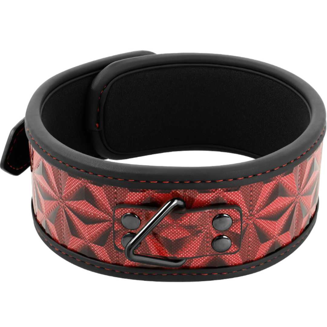 Rot-Schwarze Halsfessel mit Metall-Leine