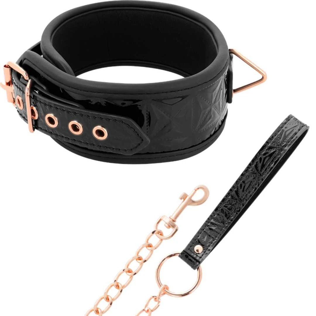 Halsband mit Rosé-Gold Details und Leine