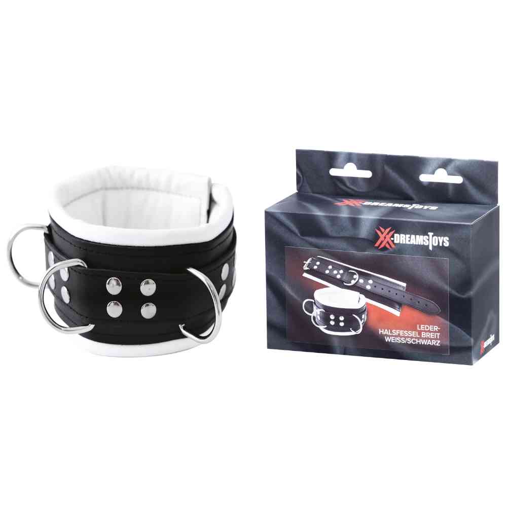Breite Leder-Halsfessel mit D-Ringen