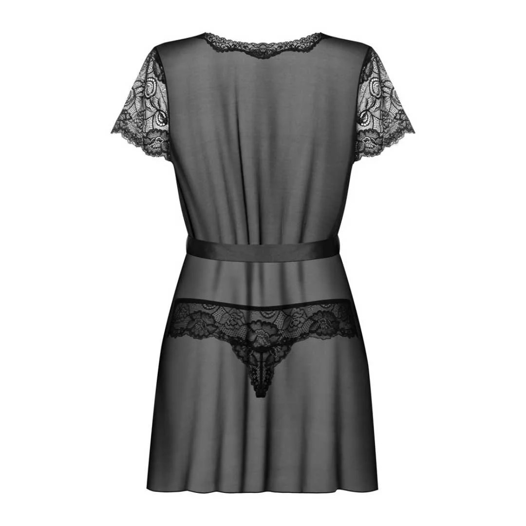 Kurzarm-Peignoir aus floraler Spitze plus String
