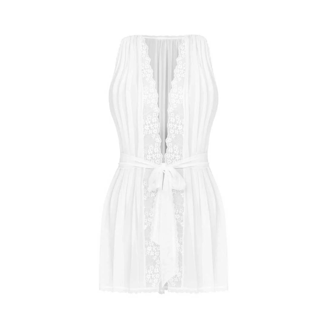 Netzartiges Peignoir mit floraler Spitze