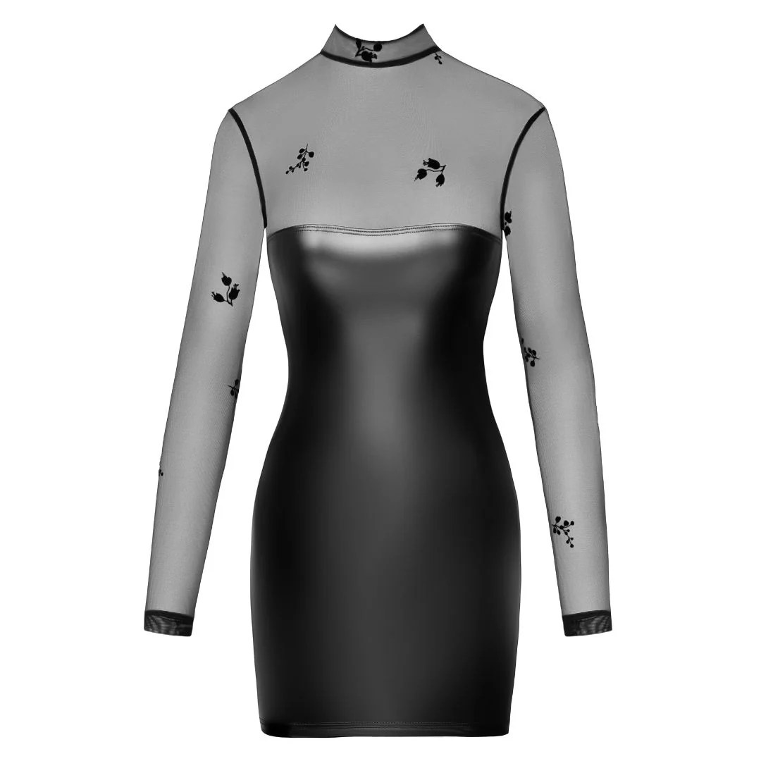 Kleid im Wetlook mit samtbeflocktem Top
