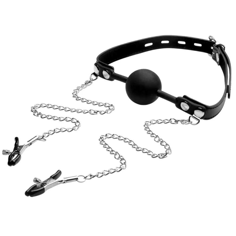 Silikon Ballknebel mit Nippelklemme