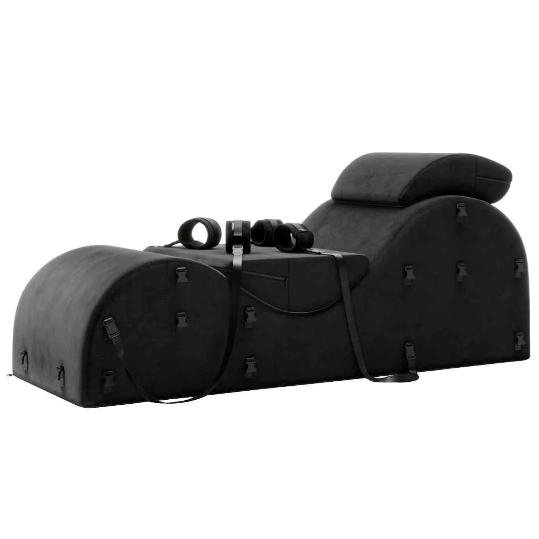 Liebesmöbel „Black Label Esse“ mit Handfesseln und Augenmaske