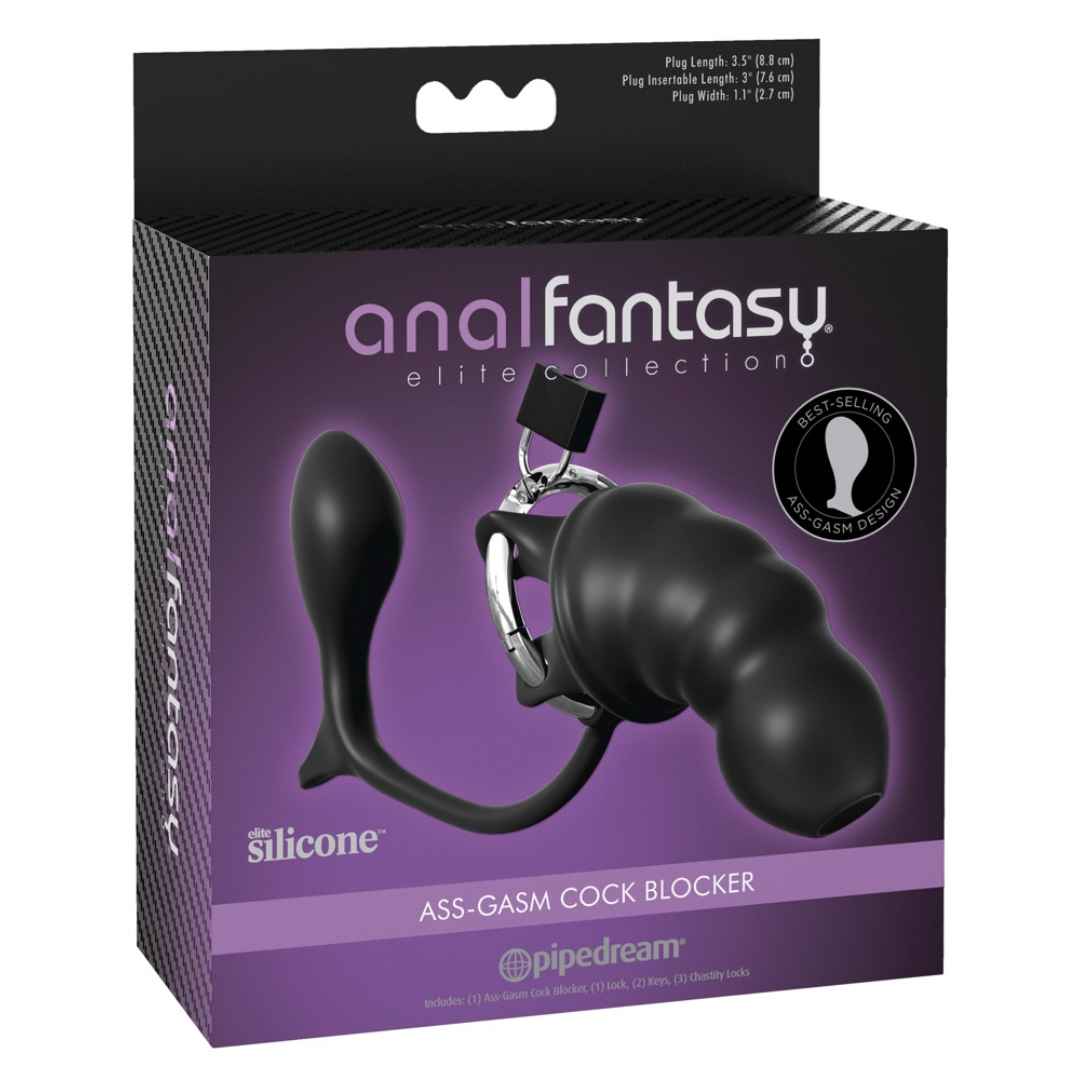 Keuschheitskäfig „Ass-Gasm Cock Blocker“ mit Anal Plug