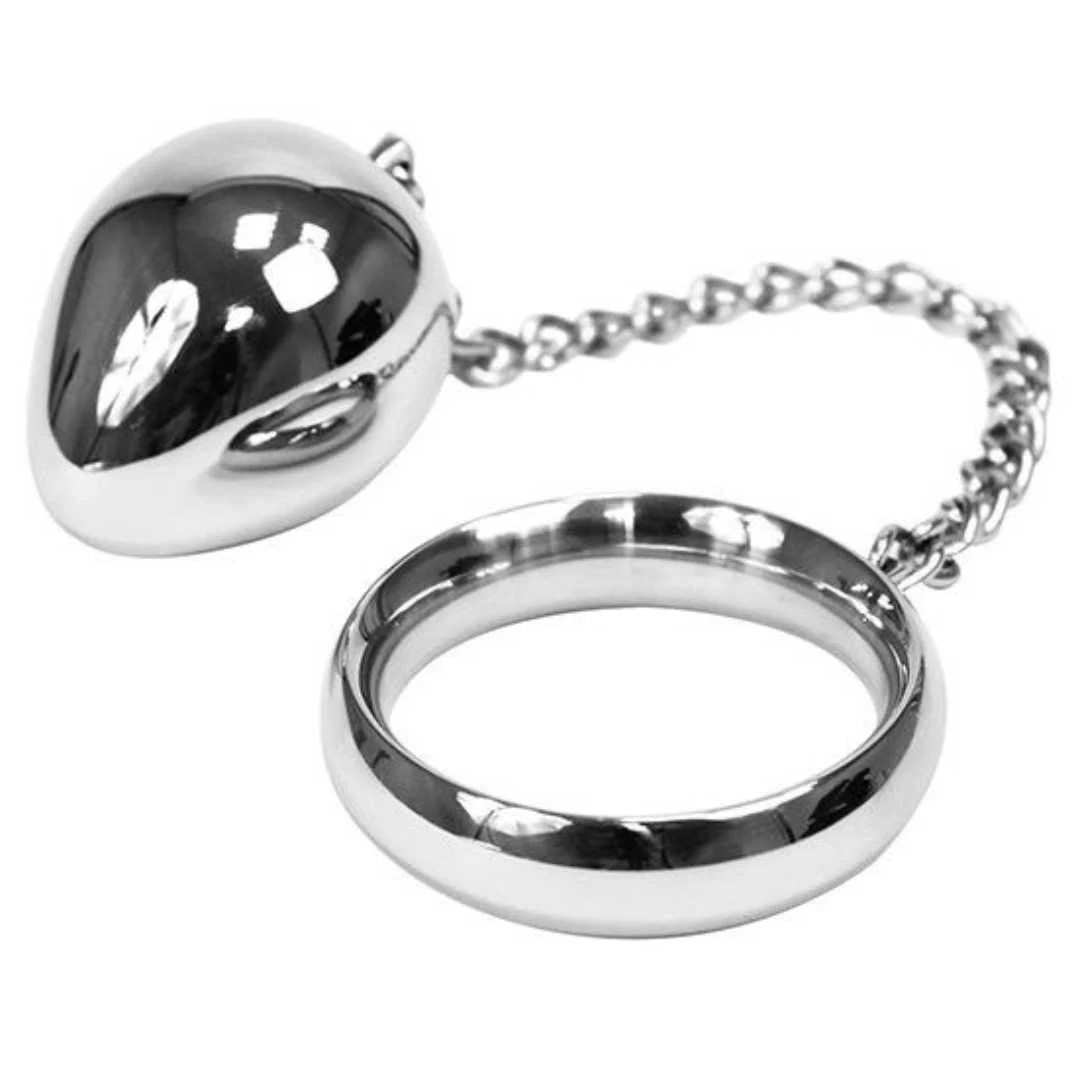 Penisring mit Kette und Analkugel aus Stahl