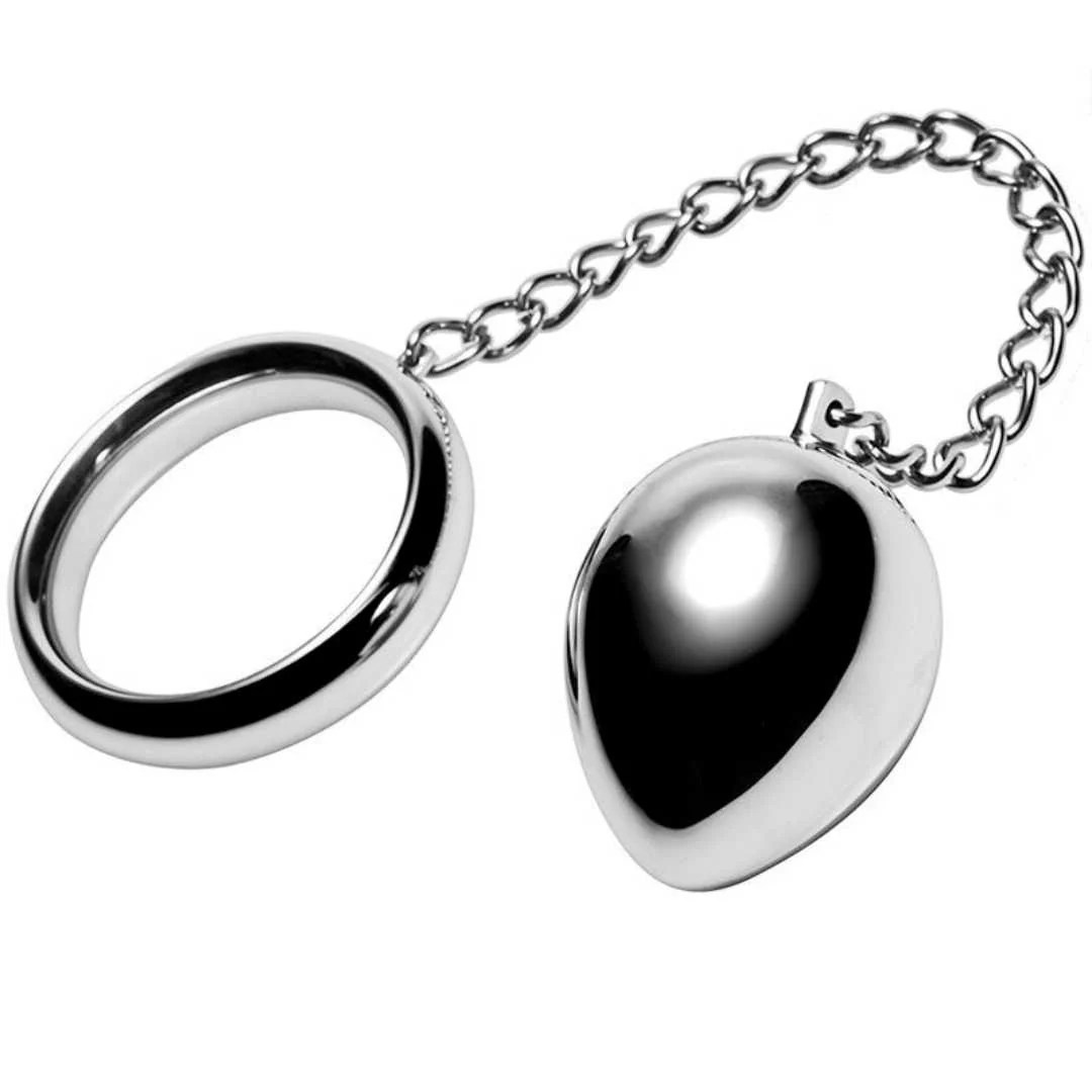 Penisring mit Kette und Analkugel aus Stahl