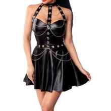 Ausgestelltes Wetlook Kleid mit Ketten Ausgestelltes Wetlook Kleid mit Ketten