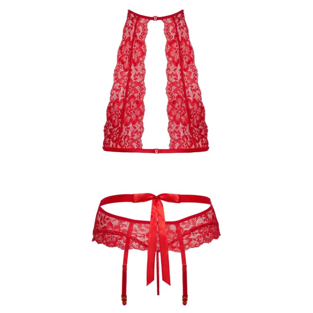 3-teiliges Straps-Set aus roter Spitze