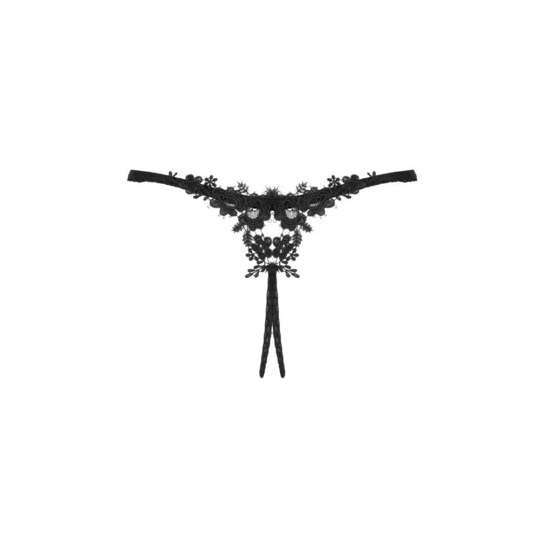 String ouvert "Celia noir" mit Stickerei-Element