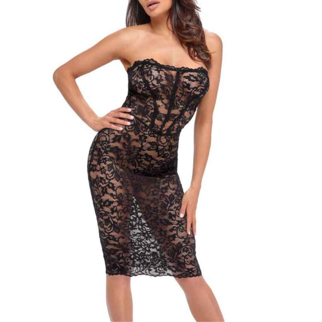 Schulterfreies Spitzen-Kleid