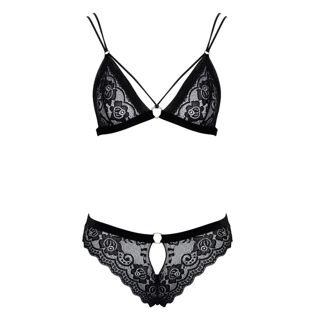 Dessous-Set aus Stretch-Spitze mit Samt