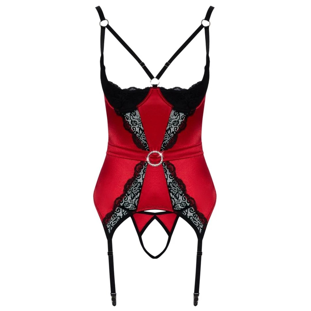 Strapshemd plus String ouvert aus Stretch-Satin