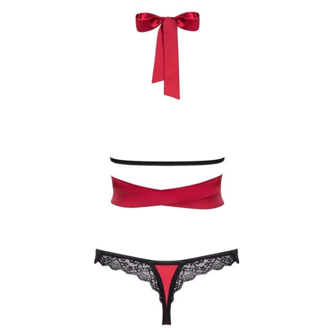 BH zum Binden aus Satin und Spitze plus String, S/M - SALE