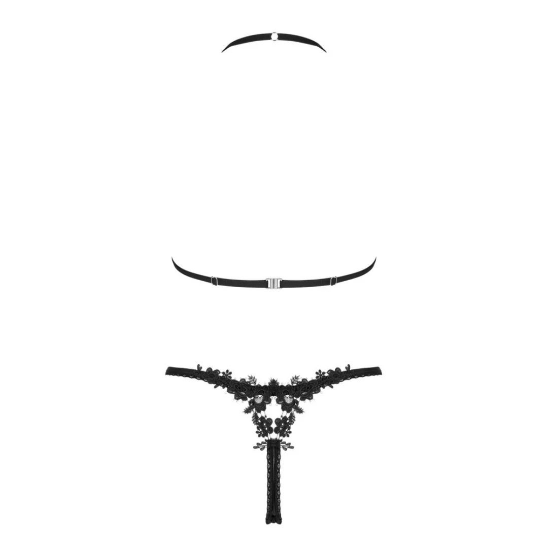 BH plus String „Celia Noir“ mit floraler Guipure-Spitze
