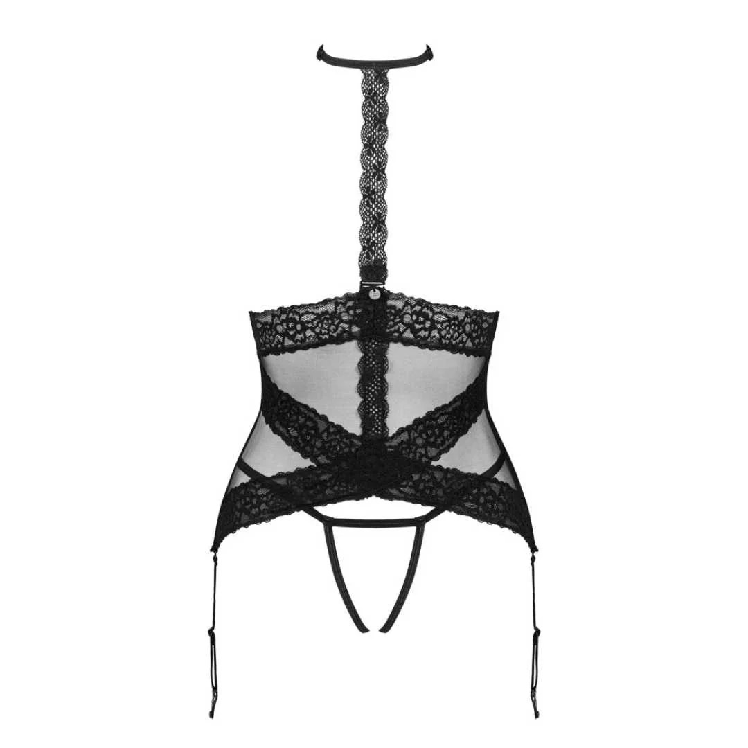 Straps-Korsett mit offenen Cups plus Tanga 